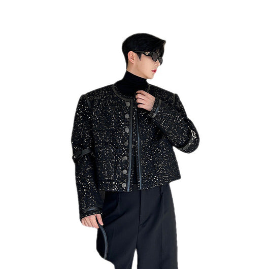 Abrigo Clásico de Cuero con Detalles de Lentejuelas y Cierre Desmontable para Hombre - Image 5