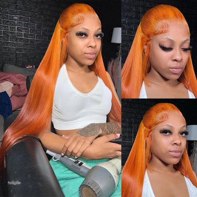 Peluca Frontal de Encaje Naranja Cabello Liso - Image 11