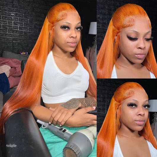 Peluca Frontal de Encaje Naranja Cabello Liso - Image 11