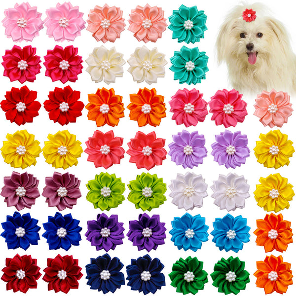 Moño Floral para Mascotas con Perlas y Elástico Decorativo
