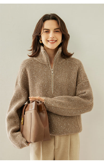 Suéter de Cashmira con Cuello Mao Grueso de Cinco Capas para Mujer - Abrigo Base Holgado Otoño Invierno - Image 21