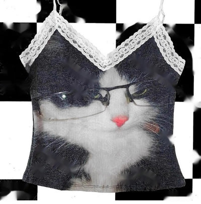 Chaleco Cropped V-Neck con Encaje y Estampado Animal - Diseño Desenfadado y Moderno - Image 8
