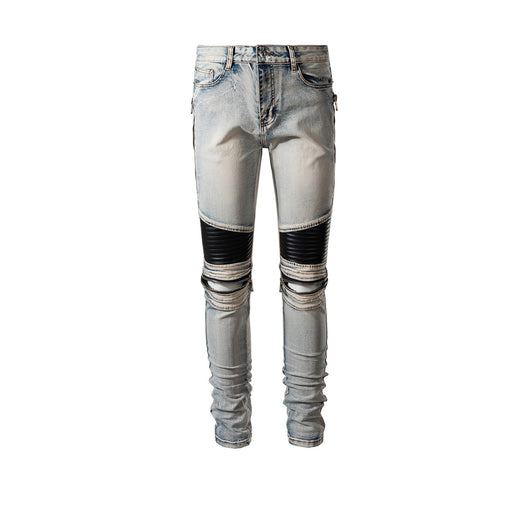 Pantalones de Cuero con Cierre en Rodilla y Parches de Cuero - Image 9