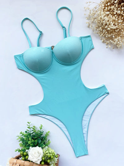Traje de Baño Enterizo de Color Liso - Estilo Europeo y Americano - Image 13