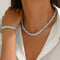 2PCS Glass Leaf Necklace Set Elegant Rhinestone Chain Necklace Bracelet For Women Fashion Luxury Jewelry Set Plateado