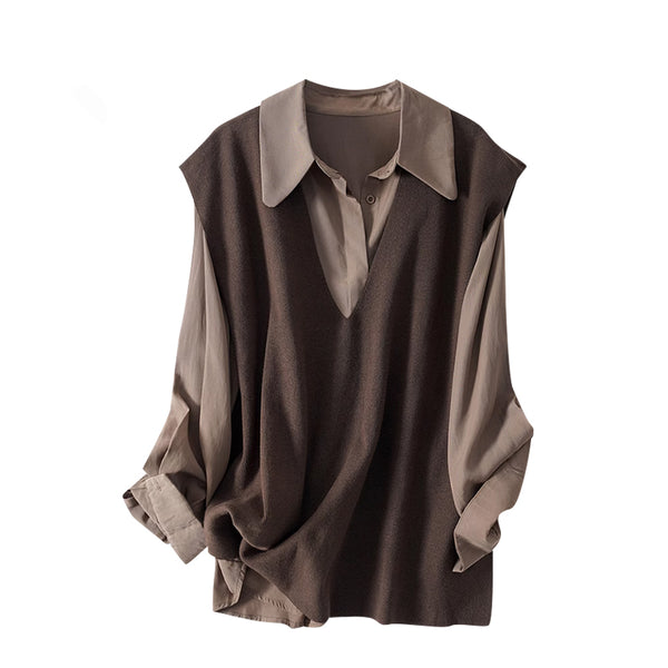 Conjunto Dos Piezas: Chaleco Tejido + Camisa Manga Larga