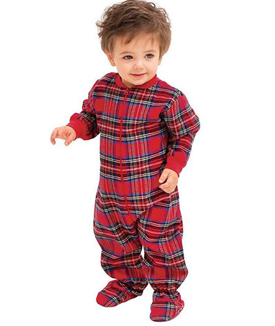 Man wearing a red long-sleeve pajama top and red plaid pajama pants, suitable for Christmas or holiday loungewear. - Image 5