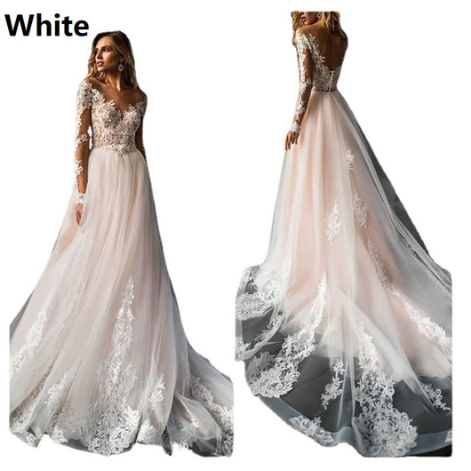 Vestido de Novia Manga Larga con Encaje Ajustado y Cola - Image 5