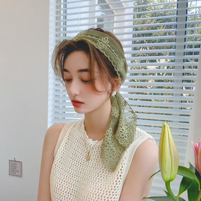 Pañuelo de Seda Bordado con Encaje - Cinta para Cabello Elegante - Image 31