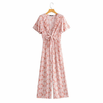 Jumpsuit Estampado con Detalle de Corbata en el Pecho - Image 3