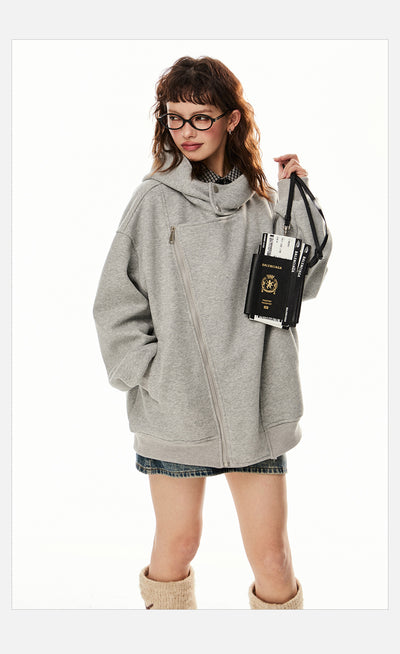 Sudadera Cardigan Irregular con Doble Cierre - Estilo Retro Casual para Mujer - Image 9