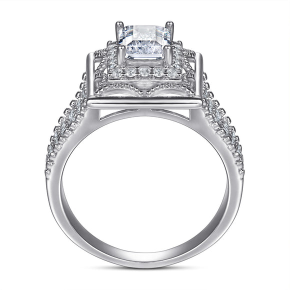 Anillo de Plata Esterlina para Mujer con Diamante Simulado Cuadrado
