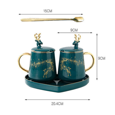 Taza de Pareja Grande con Tapa y Cuchara - Diseño Creativo para Café - Image 5