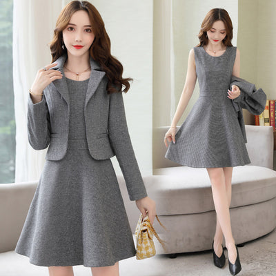 Traje de Falda Dos Piezas Lana Mujer Otoño Invierno Elegancia Occidental - Image 5