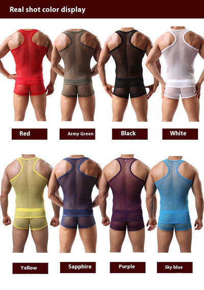 Conjunto Deportivo Mesh Transparente para Hombre - Shorts y Playera con Cortes - Image 19