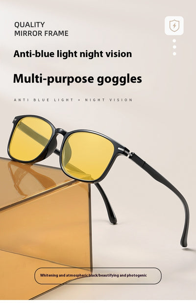 Purple frame glasses with yellow night vision lenses, featuring a subtle glitter effect on the temples. - Image 18