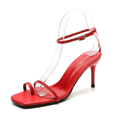 Sandalias Tacón Alto Mujer Verano Punta Cuadrada Tiras Finas Estilo Moderno - Image 14