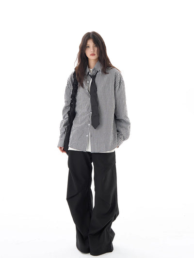 Camisa Cuadros Negra Manga Larga Mujer Holgada Casual - Image 15