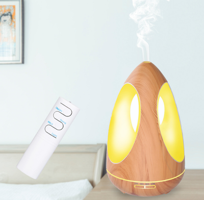 Wood grain essential oil diffuser with purple LED light and cool mist, ideal for yoga, spa, or living room. - Image 7
