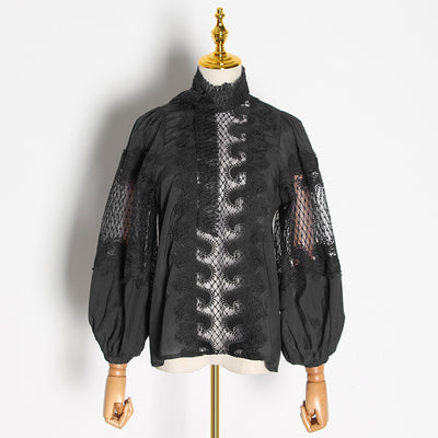Camisa de Cuello Alto con Bordado Hueco - Estilo Profesional Reforzado - Image 2
