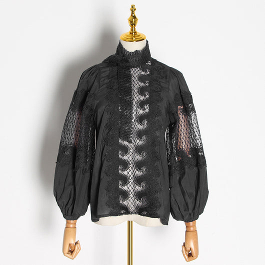 Camisa de Cuello Alto con Bordado Hueco - Estilo Profesional Reforzado - Image 2