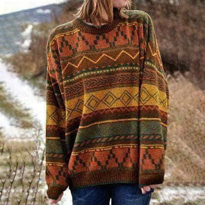 Suéter Tejido Multicolor con Diseño Jacquard Retro - Cuello Redondo Estilo Nacional - Image 9