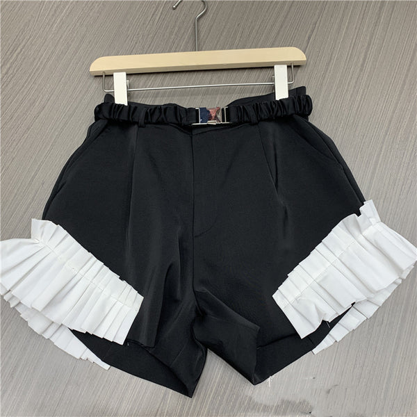 Shorts Talle Alto con Detalles de Encaje Hoja de Loto y Costuras Contrastantes - Image 4