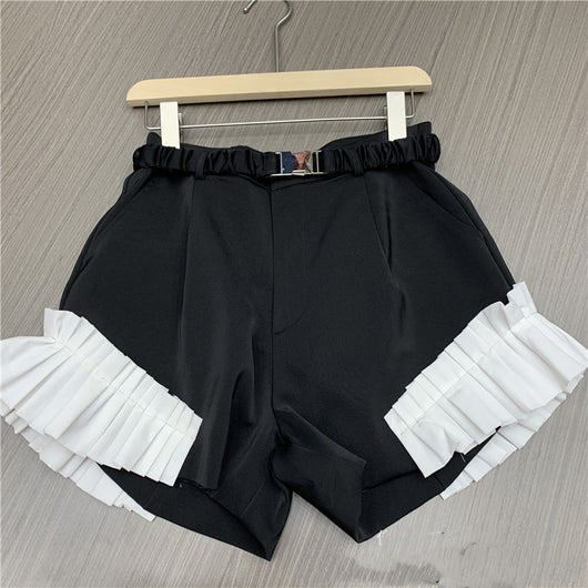 Shorts Talle Alto con Detalles de Encaje Hoja de Loto y Costuras Contrastantes - Image 4