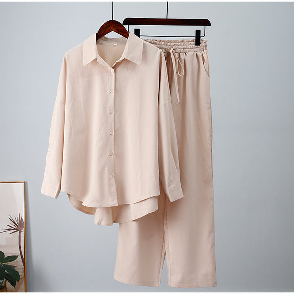 Conjunto Casual Otoño-Invierno: Camisa Suelta Manga Larga y Pantalón Ancho