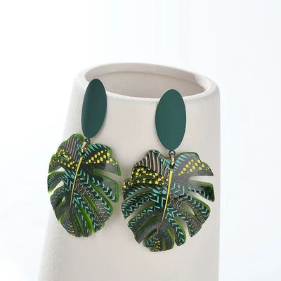 Aretes de Hoja de Palma Verde - Diseño Minimalista Étnico - Image 4
