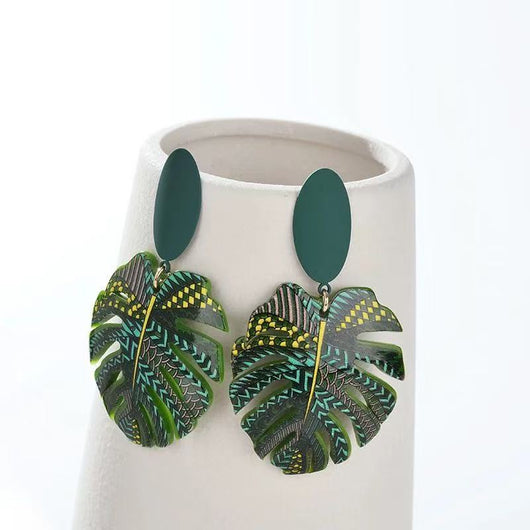 Aretes de Hoja de Palma Verde - Diseño Minimalista Étnico - Image 4