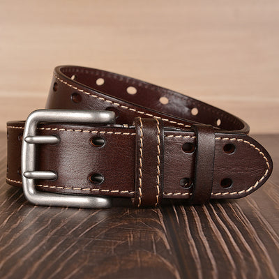 Cinturón de Cuero Genuino con Hebilla Doble Pasador - Estilo Casual para Hombre - Image 7