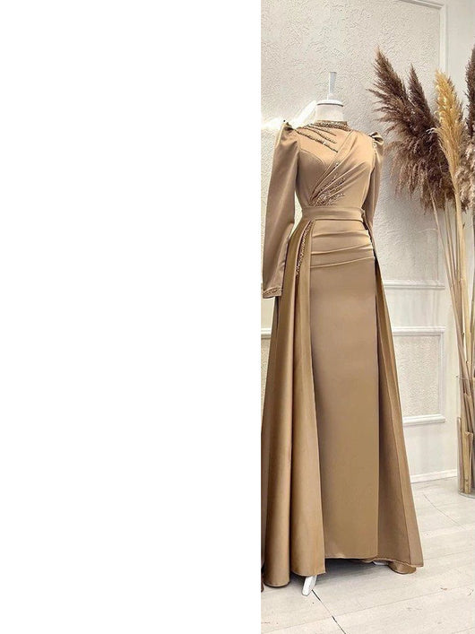 Vestido Islámico Elegante de Manga Larga con Cuello Mao Desmontable - Image 8