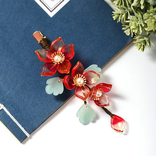 Horquilla de Flor de Cristal Antigua Roja para Traje Hanfu - Image 9