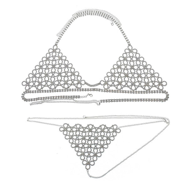 Bikini con Cadena de Flores Huecas y Cristales Brillantes - Image 5