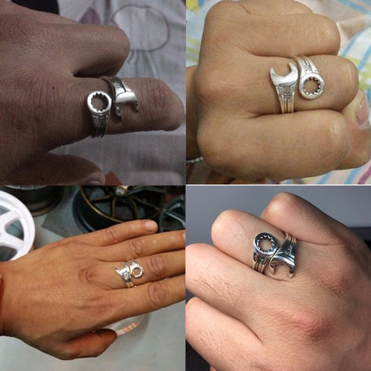 Anillo de Plata 925 Estilo Tailandés Masculino con Diseño de Llave Inglesa