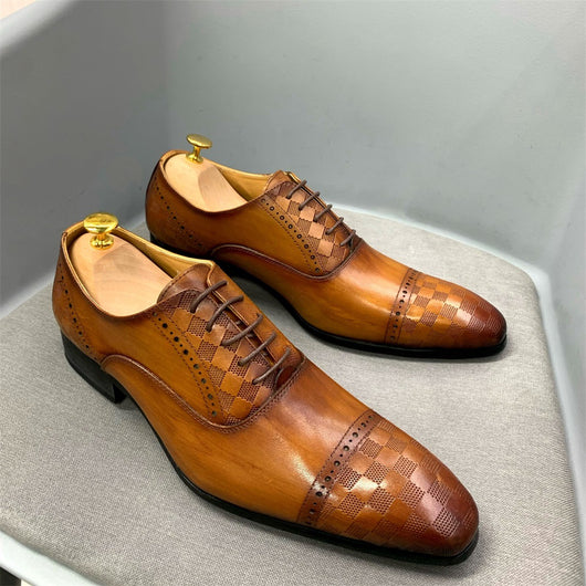 Zapatos de Cuero Marrón y Negro para Negocios Casuales