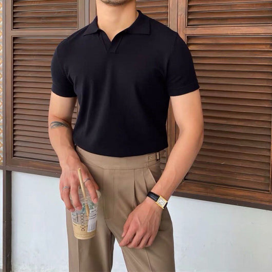 Camiseta Slim Cuello Solapa Manga Corta Tejida para Hombre - Image 2