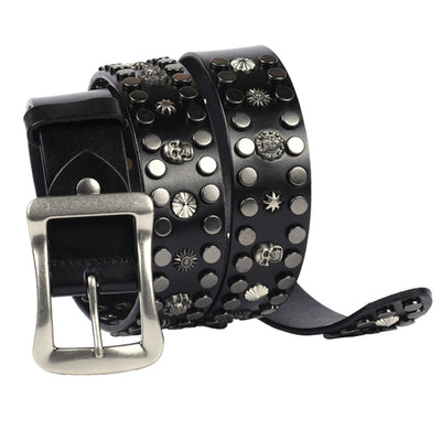Cinturón de Cuero Genuino Punk con Calavera y Remaches - Hebilla Japonesa Estilo Europeo - Image 2
