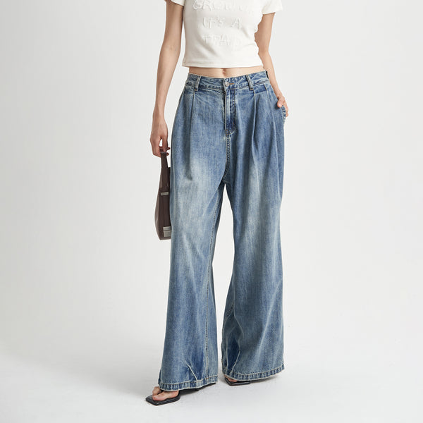Jeans Holgados Desteñidos Cintura Alta para Mujer