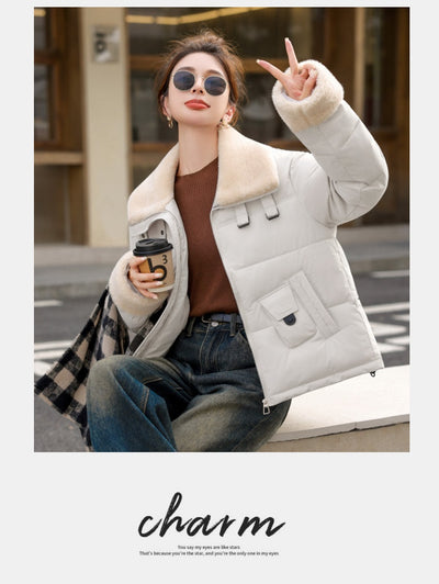 Abrigo de Lana Cordero Estilo Coreano con Solapa Grande - Image 17