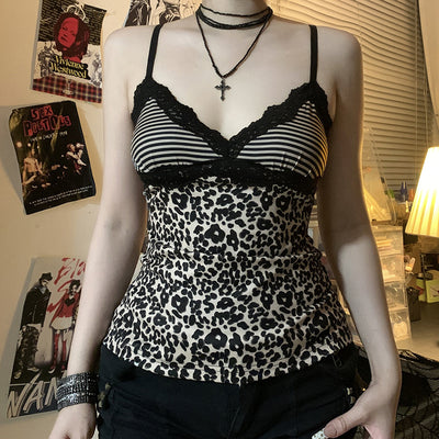 Top Sensual de Encaje Leopardo con Tirantes Ajustables