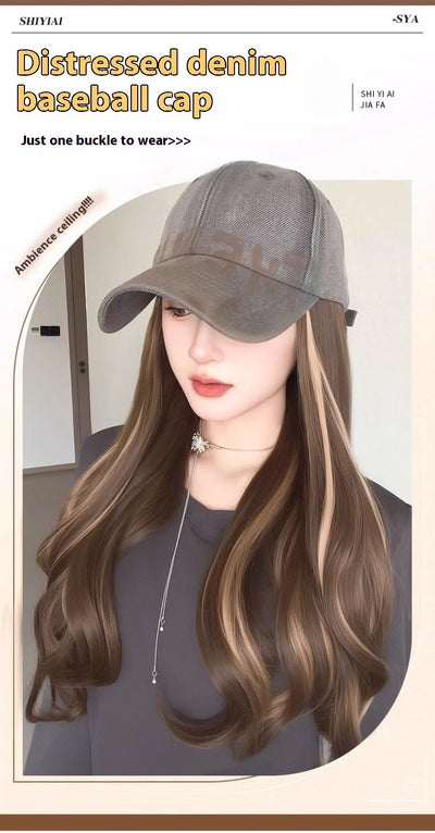Gorra Vintage Americana Denim con Peluca Micro-Rizos Teñida - Image 17
