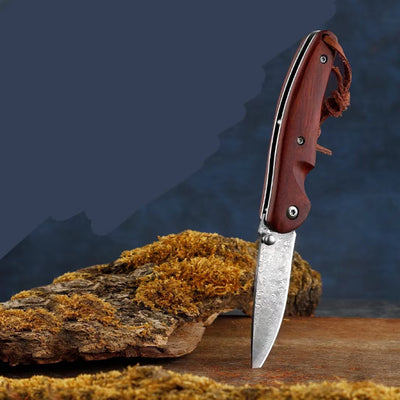 Cuchillo Plegable de Acero Damasco para Camping, Defensa Personal y Uso Portátil - Image 3