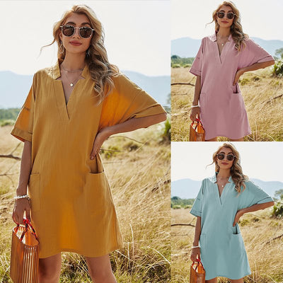 Vestido de Verano Escote V Mujer - Diseño Liso y Elegante - Image 8