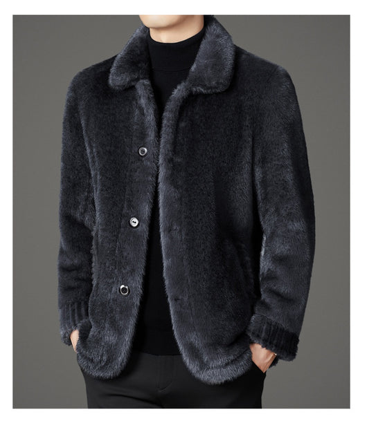 Abrigo de Invierno para Hombre con Cuello Solapa y Piel de Visón Dorado - Image 49