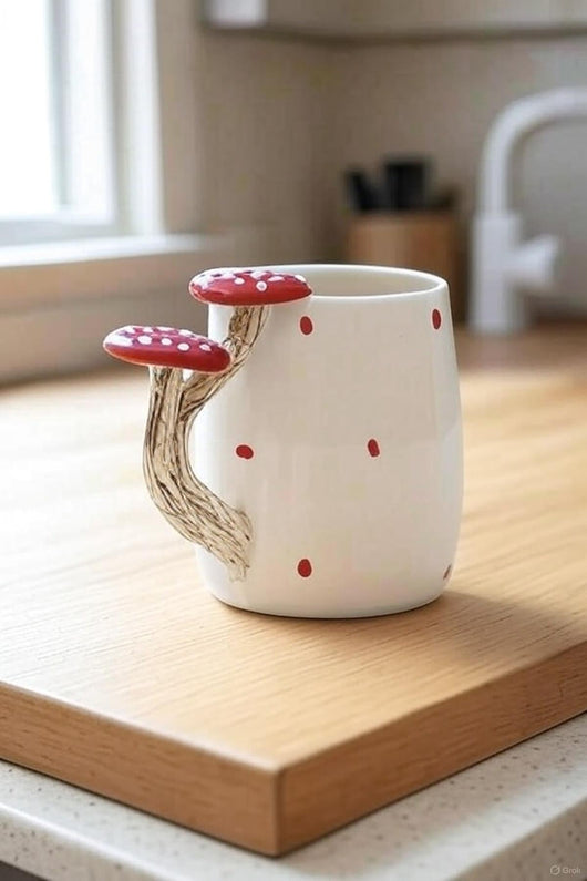 Taza de Cerámica Artesanal con Asa de Seta 400ml Diseño Rústico Inspirado en el Bosque