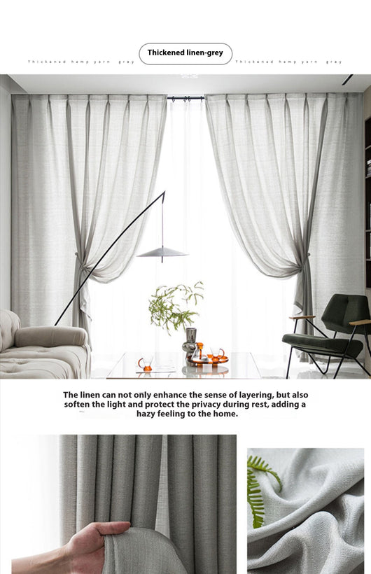 White translucent thickened sunscreen curtain made of hemp yarn with grommet top, hanging in a modern window. - Image 22