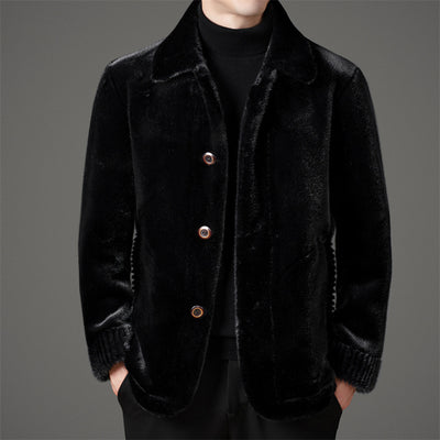 Abrigo de Invierno para Hombre con Cuello Solapa y Piel de Visón Dorado - Image 7