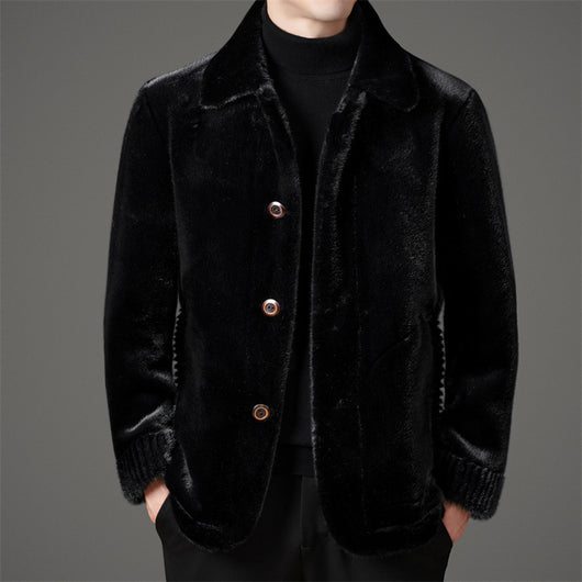 Abrigo de Invierno para Hombre con Cuello Solapa y Piel de Visón Dorado - Image 7